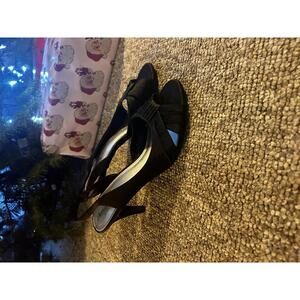 Kelly & Katie Black Slingback Heels with Bow Detail